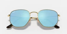 Ray-Ban Sunglasses RB 3548N  Hexagonal Flat Gold Blue Flash 51mm with Case