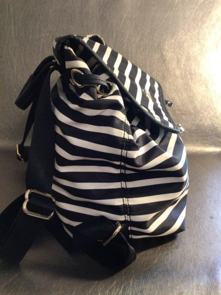 KATE SPADE NY Nylon Negro Blanco Rayas Mochila Bolso de Mano Bolso de Hombro Foto 4 de 4