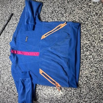 Columbia Men s L Blue Half Zip Pullover Jacket w/ Pockets, Snap, Zipper