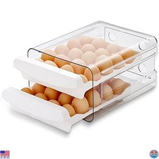 HOMQUEN Egg Holder, Clear Plastic - 2 Layer/40 Grid Egg Tray  Fresh Storage Box