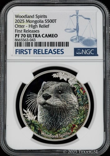 2025 Mongolia Woodland Spirits Otter 1oz Silver 500Tog - NGC PF70 First Release