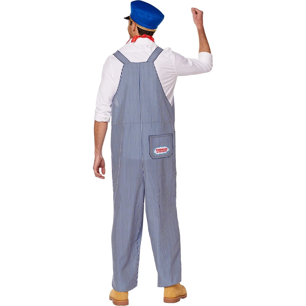 Adult Thomas Friends Train Conductor Striped Overalls Hat Mens