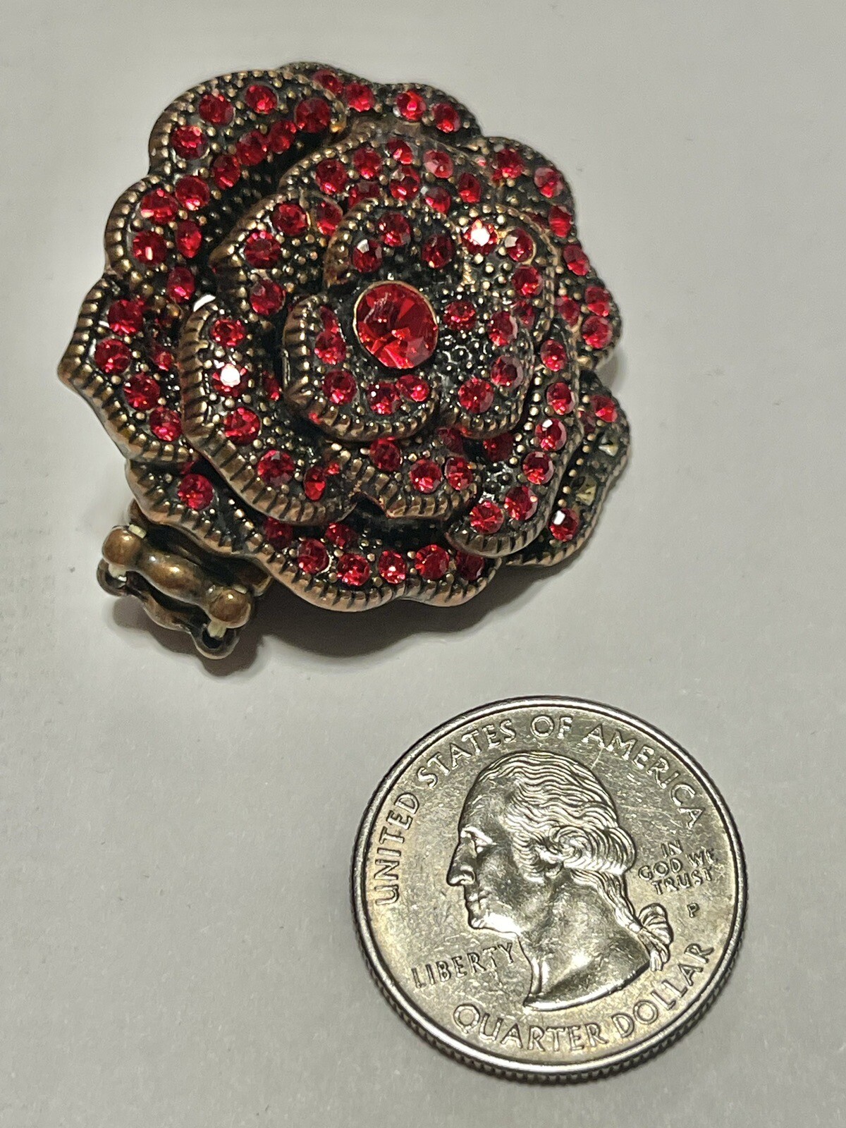 Vintage Large Antiqued Bronze Crimson Red Rhinestone Cocktail Ring Sz ...