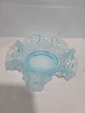Fenton Blue Crimped Opalescent Hobnail Candy Dish 6"w