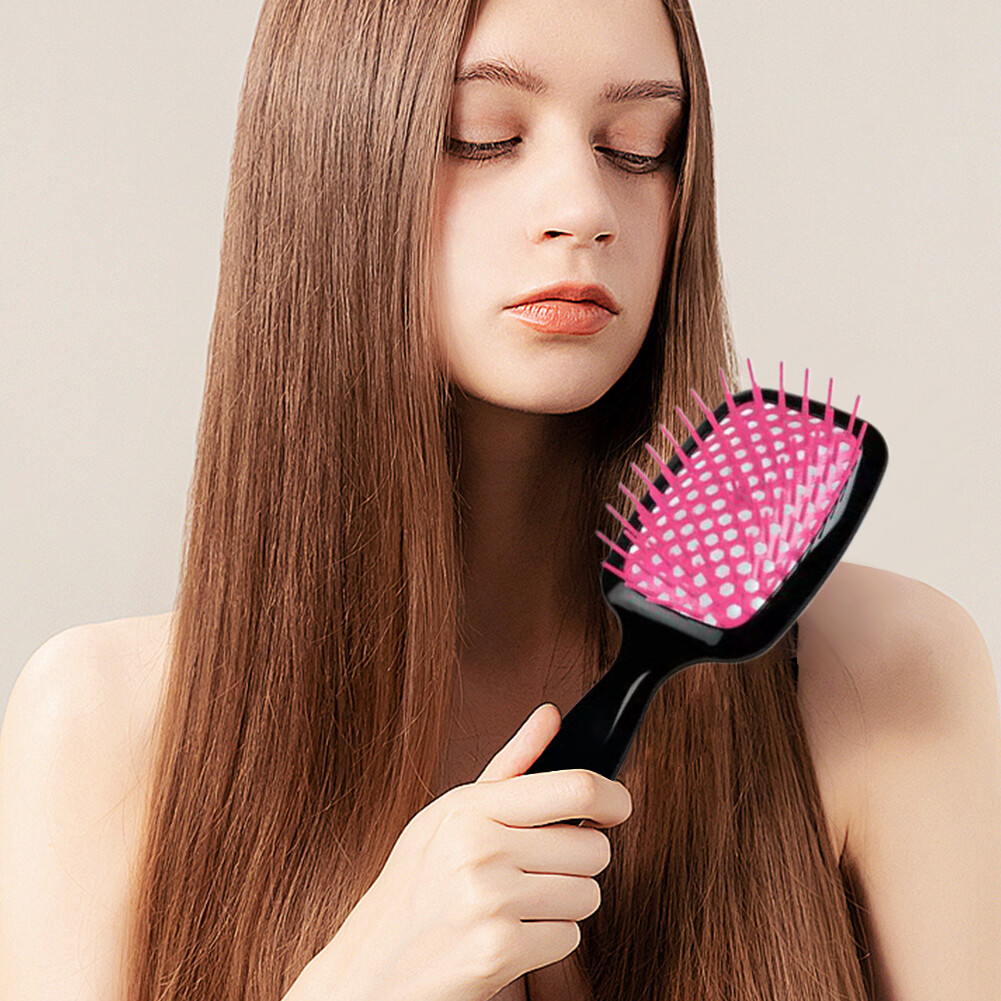 Air Cushion Comb Hollow Out Barber Comb for Long Thick Curly Hair (Rose