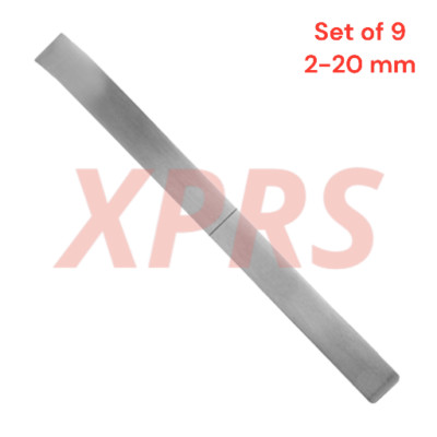 Set of 9 Swiss Pattern Osteotomes, 5'', Straight, 2-20 mm, Premium German Stain.