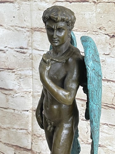 Reimagining of Michelangelo's David w/ Angel Wings Bronze Statue Sculpture Nude - Picture 5 of 10