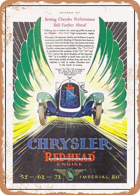 METAL SIGN - 1928 Chrysler Red Head I 6 Engine Vintage Ad