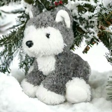 Husky Puppy Dog Wolf Pup Plush Soft Fuzzy Gray  White 8" Stuffed Animal
