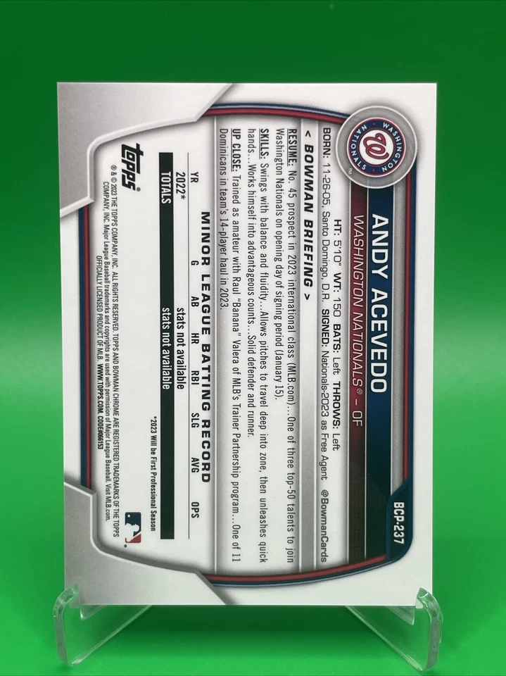 2023 Bowman Chrome Sapphire Andy Acevedo Orange Refractor 1st Prospect #73/75 - Image 3 of 3