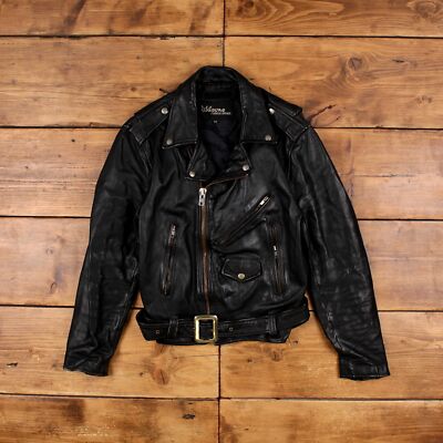 Vintage Wilson Lederjacke M 90er Moto Biker schwarz Damen
