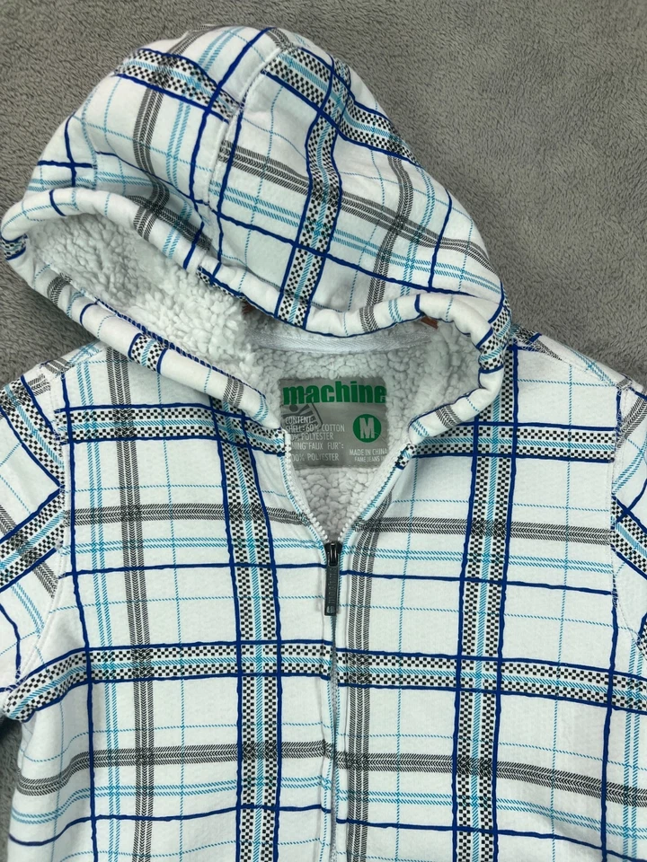 Sudadera con Capucha Fame Y2K Machine Para Hombre Mediana Patinador Grunge Sudadera con Capucha Blanca Azul Forrada Sherpa Foto 3 de 4