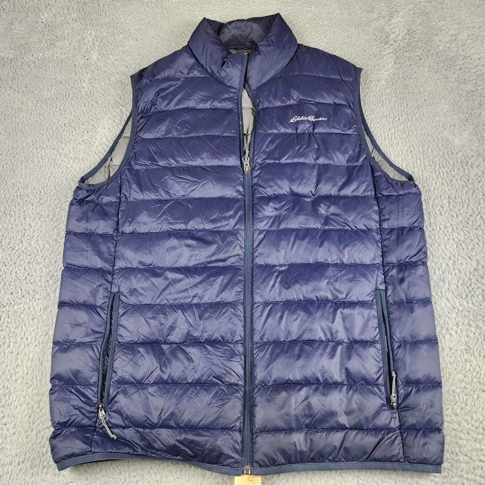 Eddie Bauer Vest Mens LT Blue Full Zip Down Puffer Outdoors Hiking Camping
