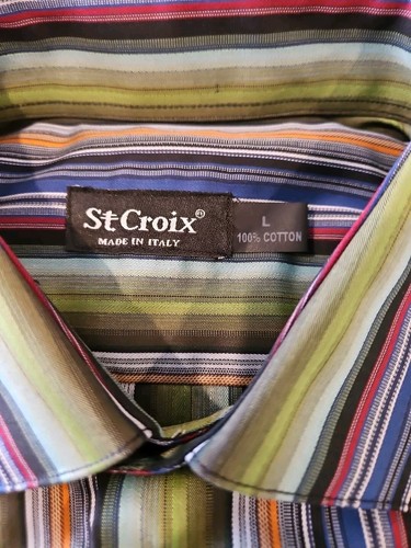 St. Croix Dress Shirt Men's LARGE Green Striped Made In Italy NWOT - Picture 2 of 7
