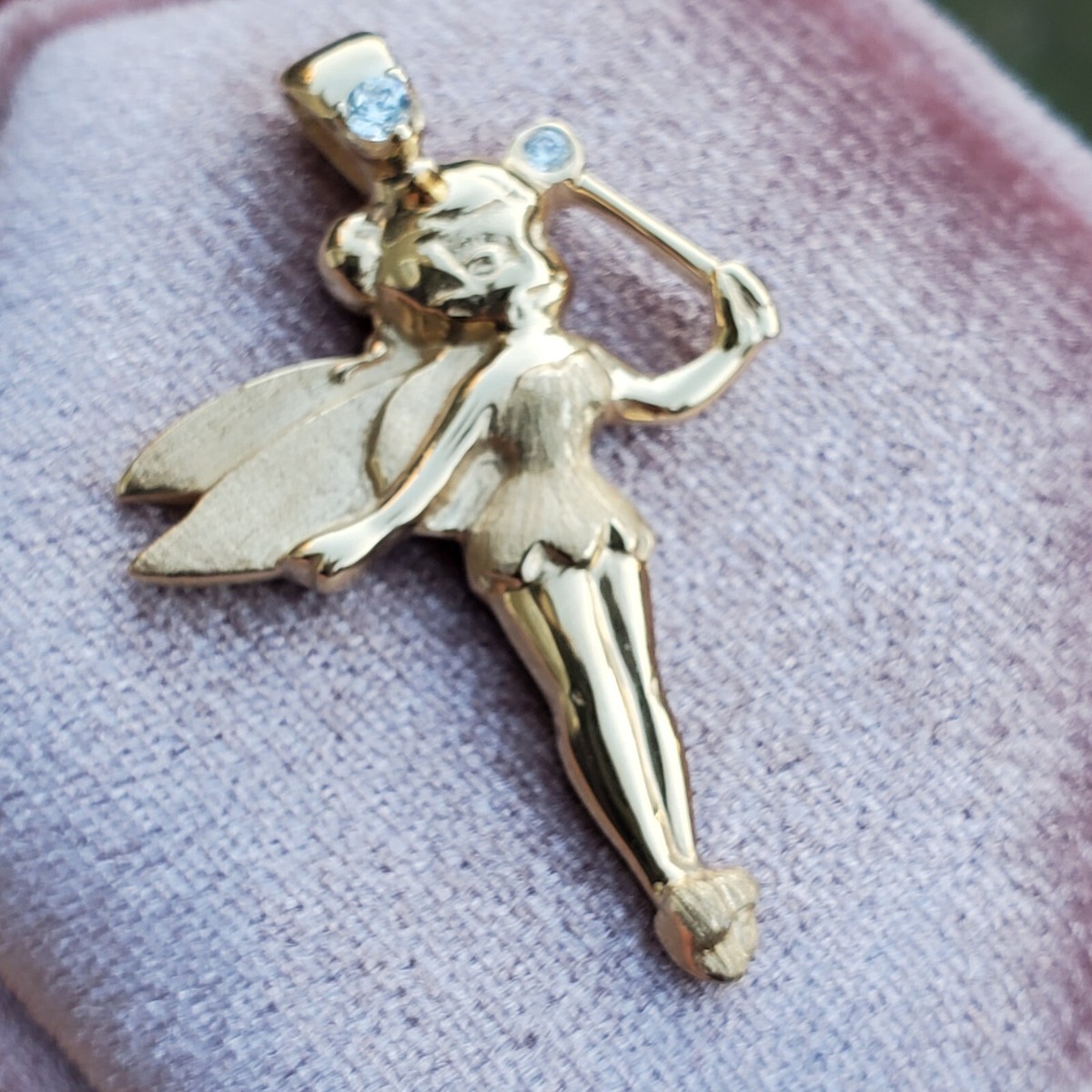 Bead Tinkerbell Necklace★チャンウォニョン着用★DENU 14K VINTAGE DISNEY SOLID YELLOW GOLD &CZ CUBIC ZIRCONIA