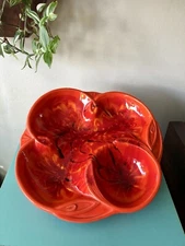 Large goregous California pottery drip glaze chip and dip ceramic dish