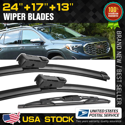 A set of 3 OEM quality front and rear windshield wiper blades 24 ''17'' 13'' black
