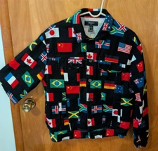Forever 21 Men’s International Flags Denim Black Trucker Jacket Large