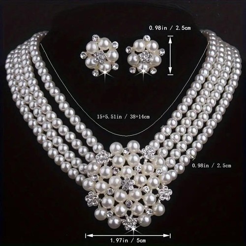 3 Pcs/set Fashion Women's Jewelry Set Luxurious Artificial Pearls Wedding Partie - Picture 7 of 24