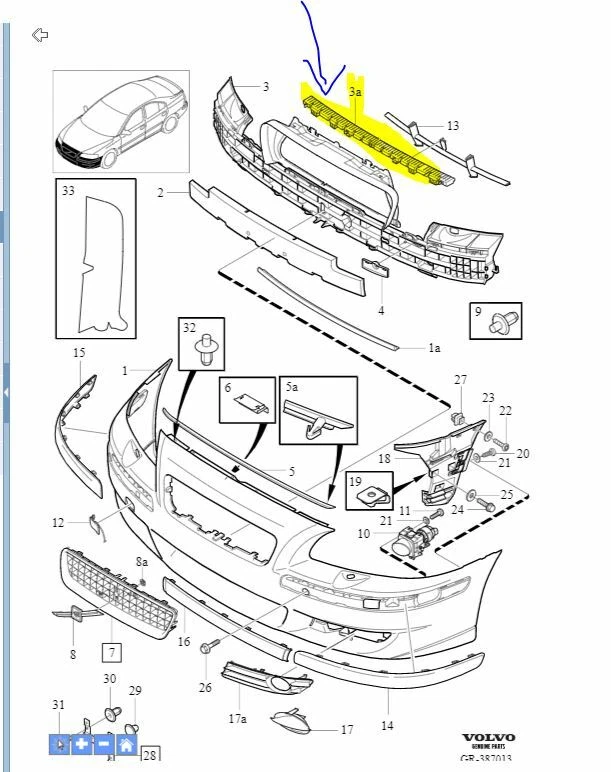 New Genuine Volvo S60 R Upper Front Bumper Cover Rear Support 2003