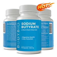 BodyBio Butirato de Sodio - Ácido Butírico - Limpieza de Colon, Desintoxicación, Pérdida de Peso