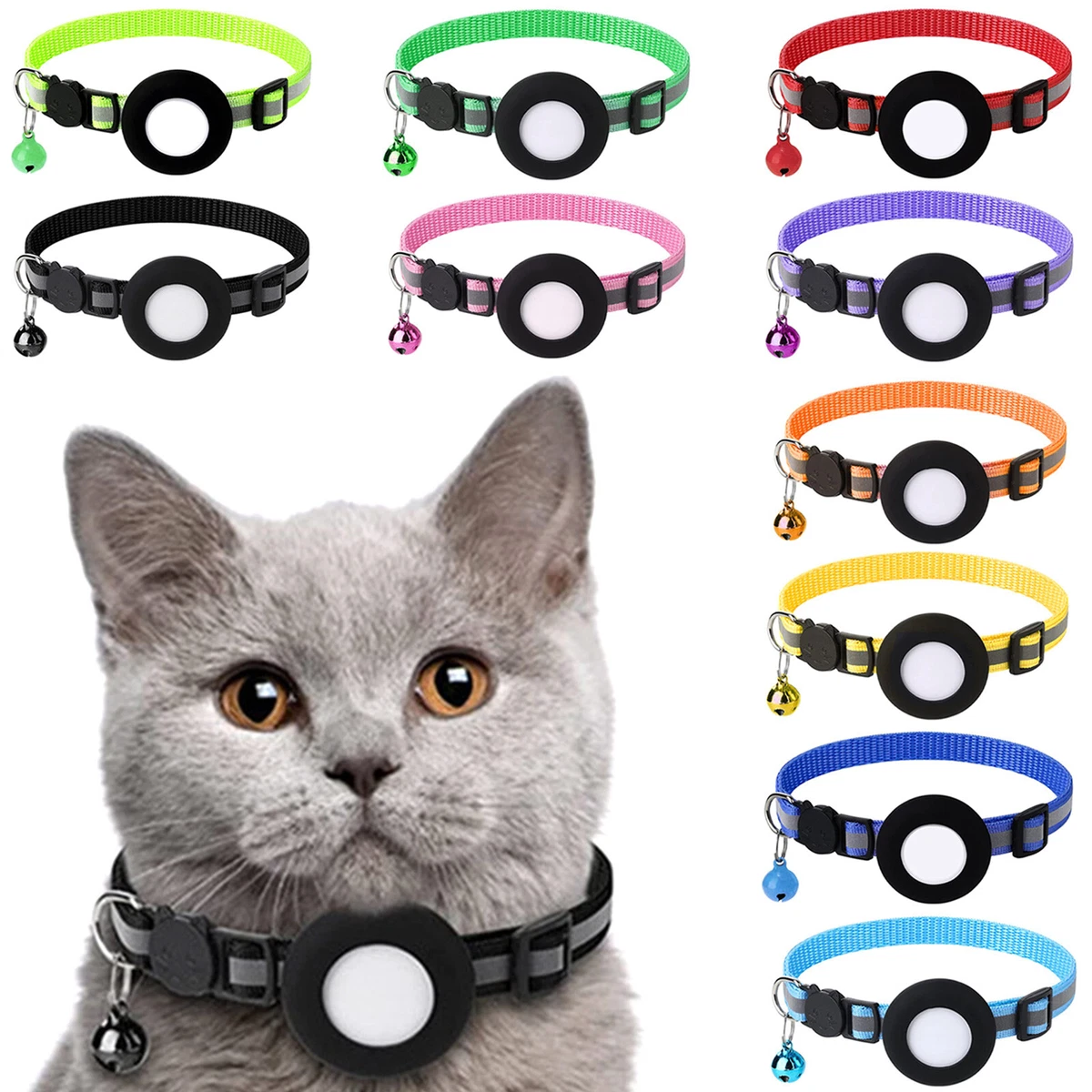 Cat Collar Reflective Cat Collar With AirTag Holder And Bell For