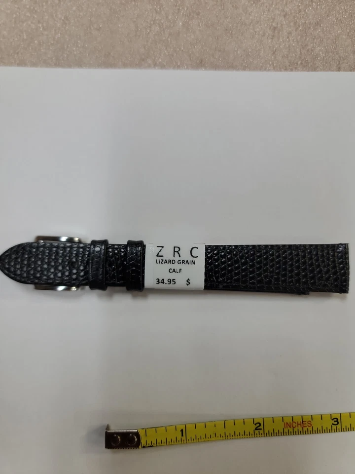 Correa de reloj de becerro grano lagarto negra de 16 mm. Hebilla de plata 14 mm. Banda de alta calidad  Foto 4 de 4