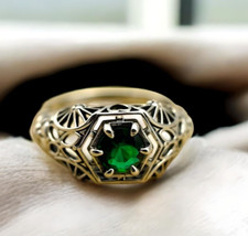 VINTAGE STYLE VIVID GREEN SIMULATED EMERALD 925 SOLID STERLING SILVER RING 1772