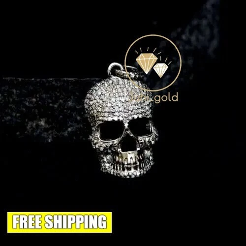 VETEMENTS Ciondolo Skull Face Cham 0 40 Ct Rotondo Simulato Diamante 14K Placcato Oro Bianco