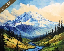 Mount Rainier with lush valleys oil painting 8x10 Print