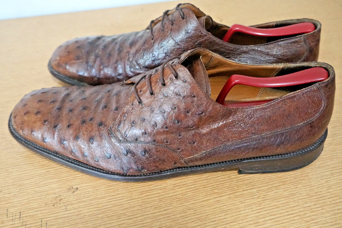 Mezlan Platinum Spain Ostrich Quill Leather Brown Casual Dress Shoes Size 9 M JP Men main image 4