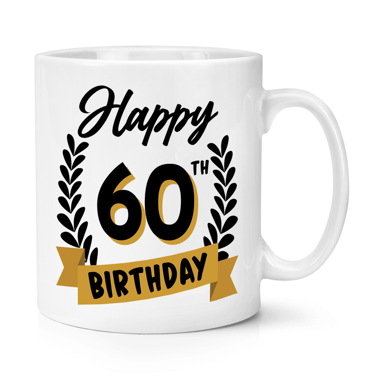 Happy 60th Birthday Black Gold 10oz Mug Cup Grandma Grandad Mum Dad