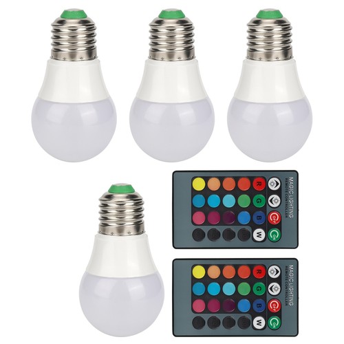 4pcs E27 RGB LED Light Bulbs Colorful Decorating Lamp With 2 Remote Controls US - Picture 2 of 21