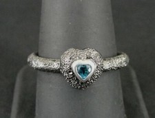Ring Silver Blue Heart Stone Darkened Textured Sterling 925 Size 9 Band Ring