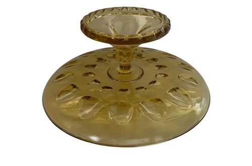 Vintage Amber Glass Cake Stand Hazel Atlas Reflection Pattern MCM Fall Table - Picture 4 of 8