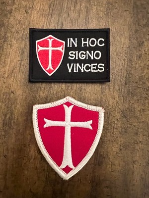 2pc lot IN HOC SIGNO VINCES Templar Hook & Loop Patch *NEW FULL COLOR*