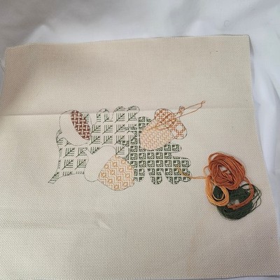 Blackwork Acorns Kit Mostly Completed no Instructions w Threads B21