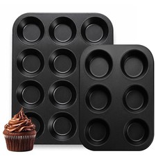 ANGIX 6 & 12 Muffin Cupcake Tray Non-Stick Carbon Steel Baking Pan Bakeware