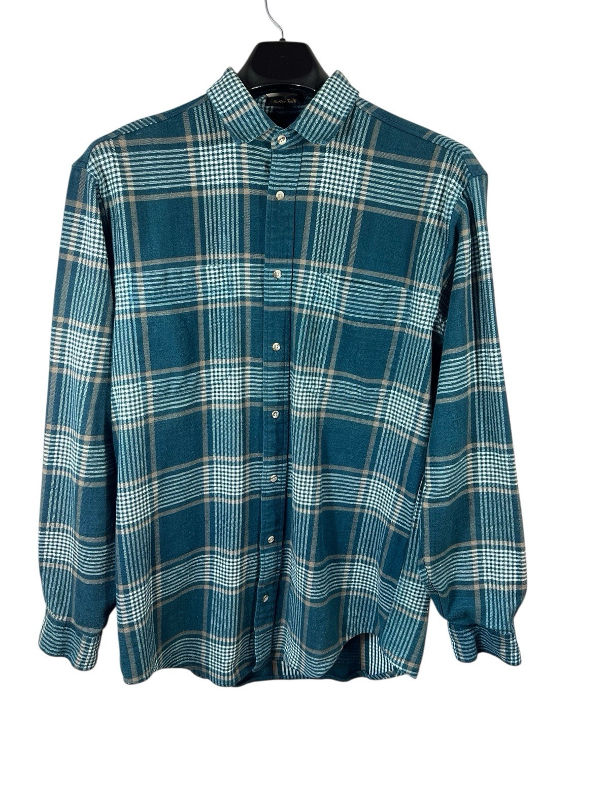 Vintage Eddie Bauer Rufton Twill Button-Up Shirt for Men in Large Tall Green