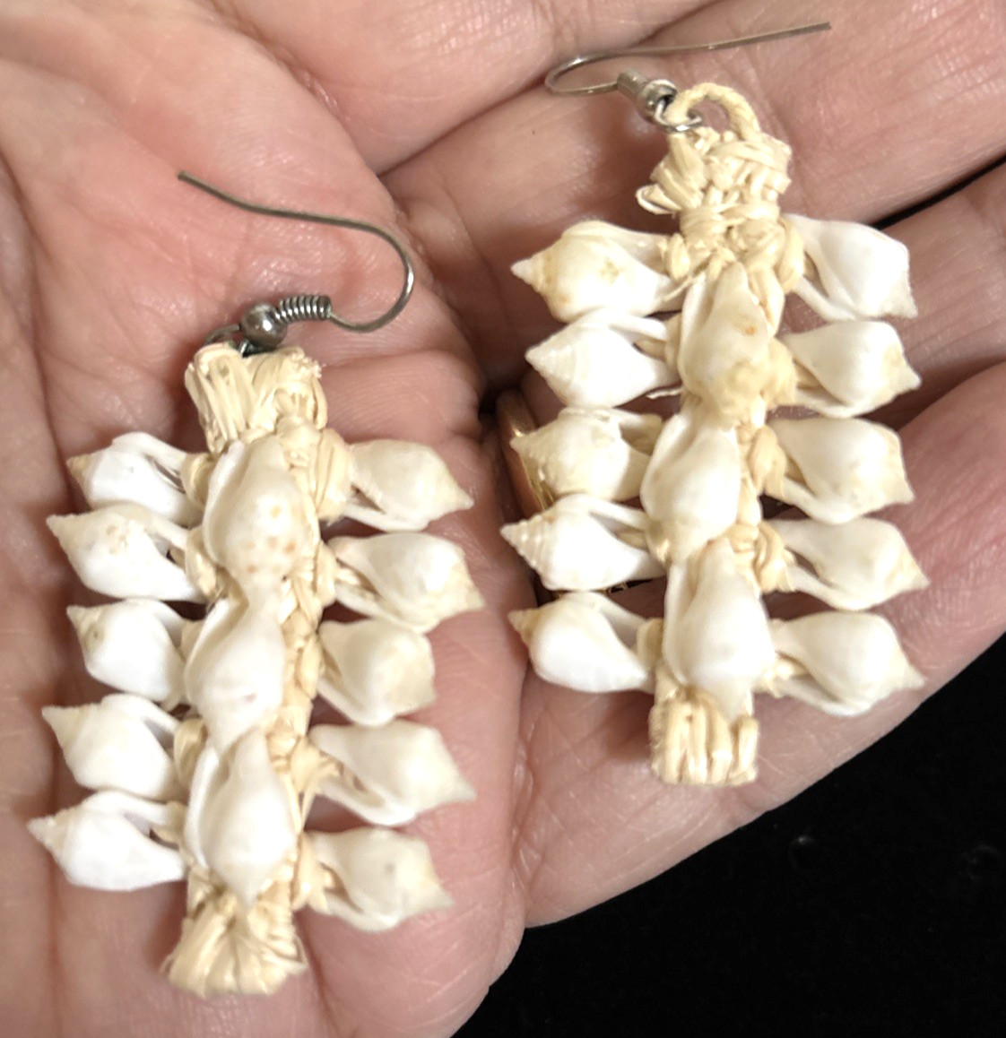 Mini White Shell Dangle Earrings Handmade Ratan W… - image 1