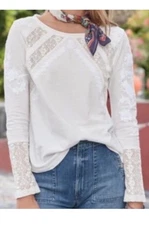 Sundance Chantira Women’s Lace Sleeve Boho Long Sleeve Top Blouse L Romantic