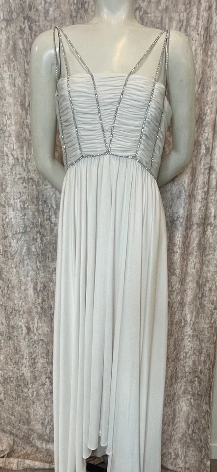 Maxi Vestido Estévez Vintage Años 60 70 Blanco Alto Bajo Talla Pequeña Foto 3 de 4