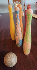 VTG Table Top Wooden Bowling Set -6 Pins 1 Balls - 6.5" Inches Tall 12 GB59