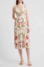 NWT Farm Rio Royal Garden Print Sleeveless Satin Dress Size Small #floral Dress
