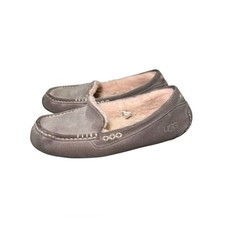 UGG Ansley Suede Shearling Moccasin Slippers Grey House Shoes Womens Size 9 M