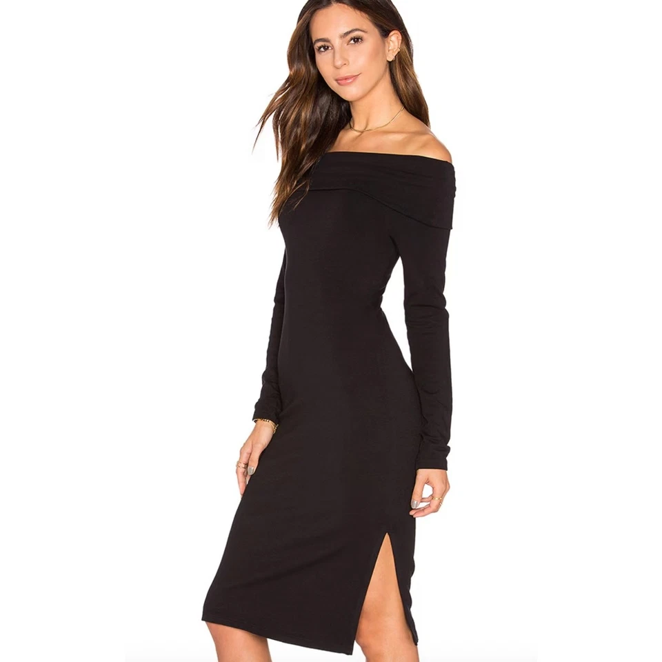 Splendid Dress Womens XS Black Off Shoulder Frenchy Terry Knit Midi SD10840 - Image 2 of 4