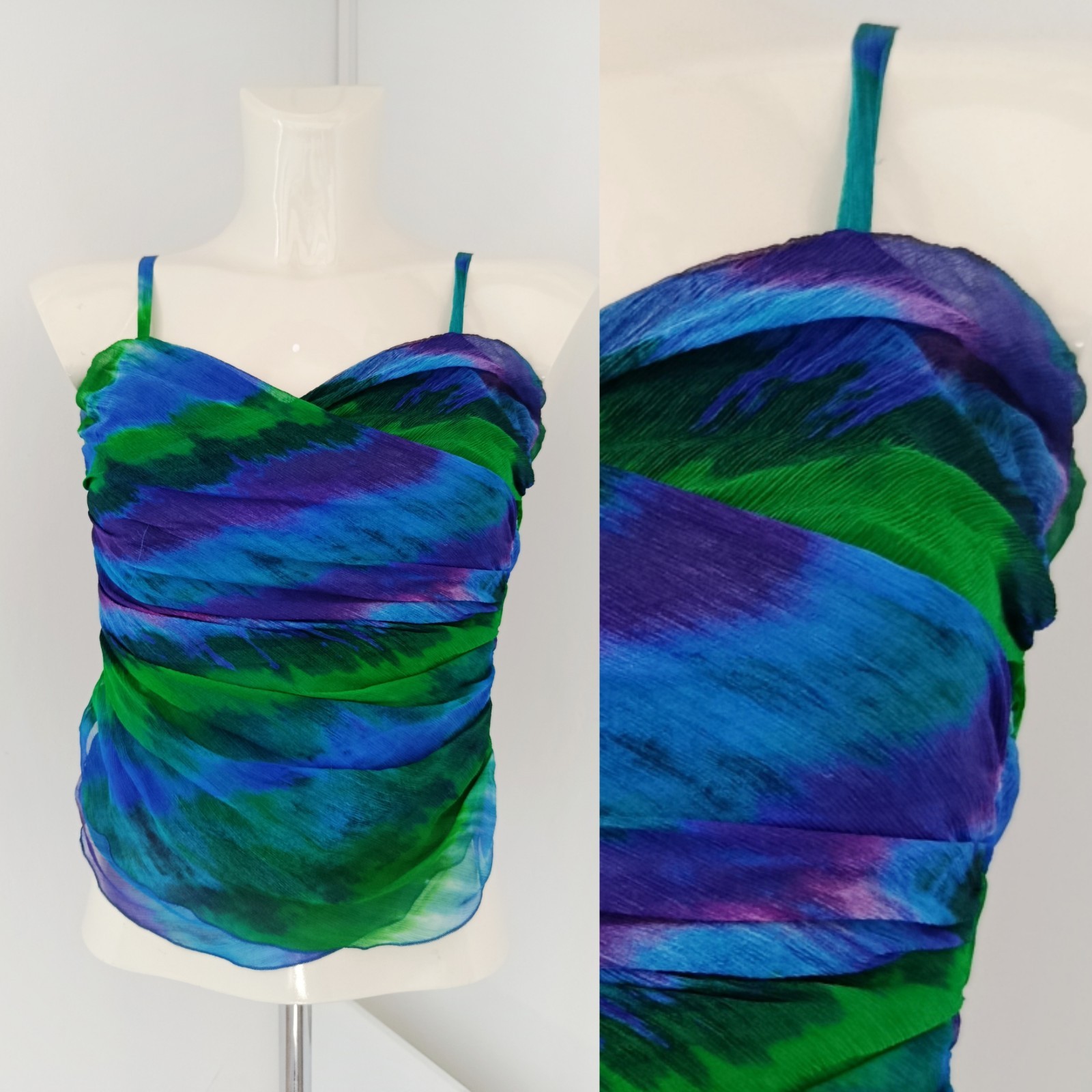 Armani Collezioni Spring 2014 Silk Chiffon Bustier Top Ruched Tie Dye Ombre IT42