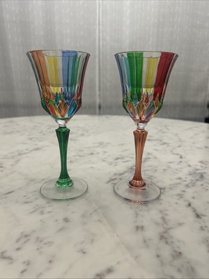 CC ZECCHIN MURANO Wine Art Glass Rainbow Pattern 7 1/4 ” Lot Of (2