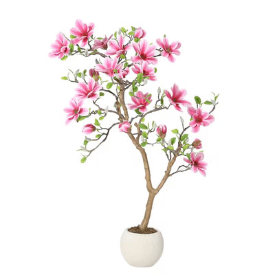 4 Fuß Künstlicher Magnolienbaum Rosa Blumen Indoor Outdoor Pflanze Deko