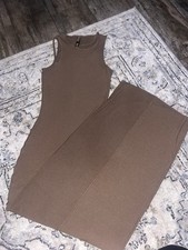 Skims Soft Ribbed Cutout Long Bodycon Maxi Dress Brown Oxide Size S